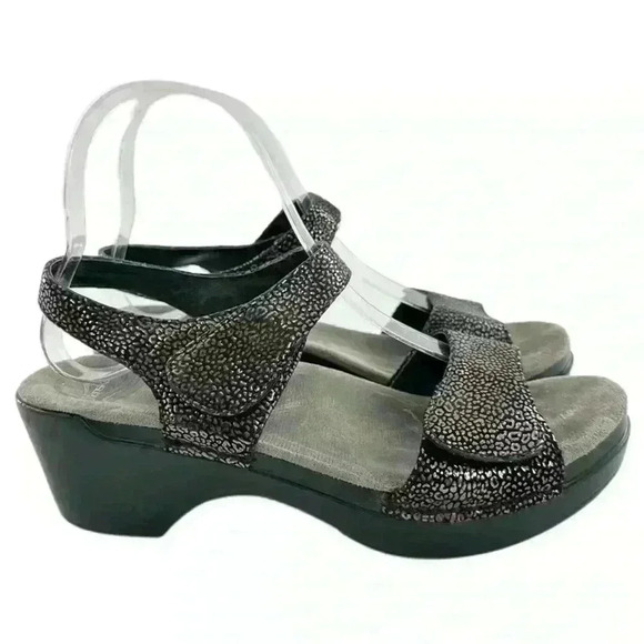 Dansko sonnet shimmer sandals 38 7.5-8 black silver orthopedic mermaid core - Picture 1 of 13